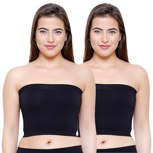 Pack of 2 Women's/Girl's Strapless Stretchable Short Bandeau Tube Top