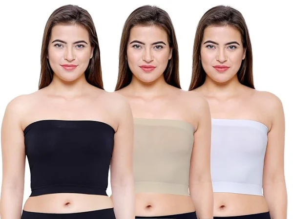 Pack of 3 Women's/Girl's Strapless Stretchable Short Bandeau Tube Top